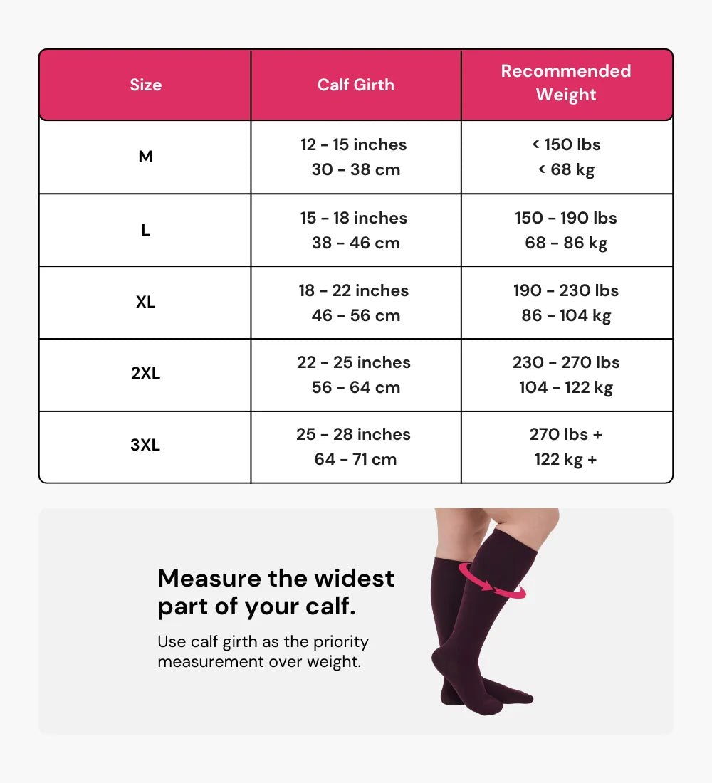 LBMLBM Original Wide Compression Socks size chart
